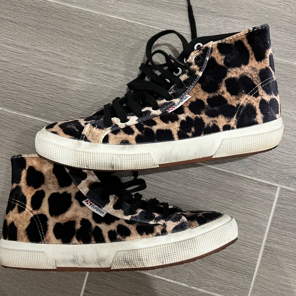 SUPERGA women’s high top sneaker in velvet leopard print